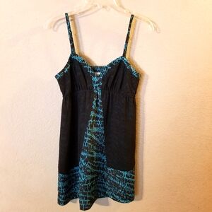 Silence + Noise Womens Black Sleeveless Dress Aqua/Black Animal Print Trim M